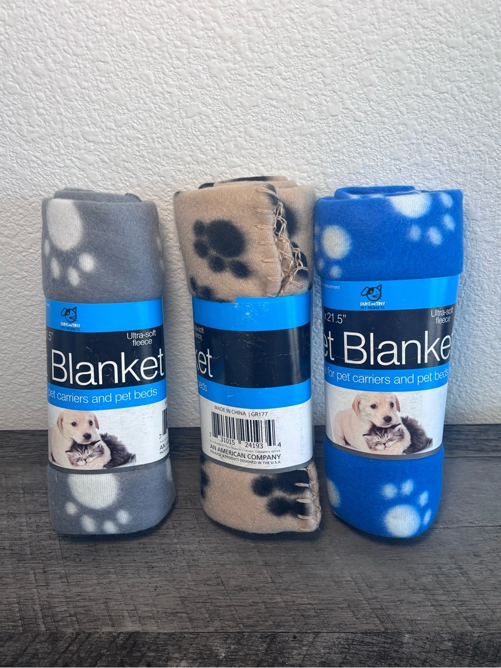 Pet Blanket for Small Pets - Blue, Gray, Tan Paw Print - Unbranded